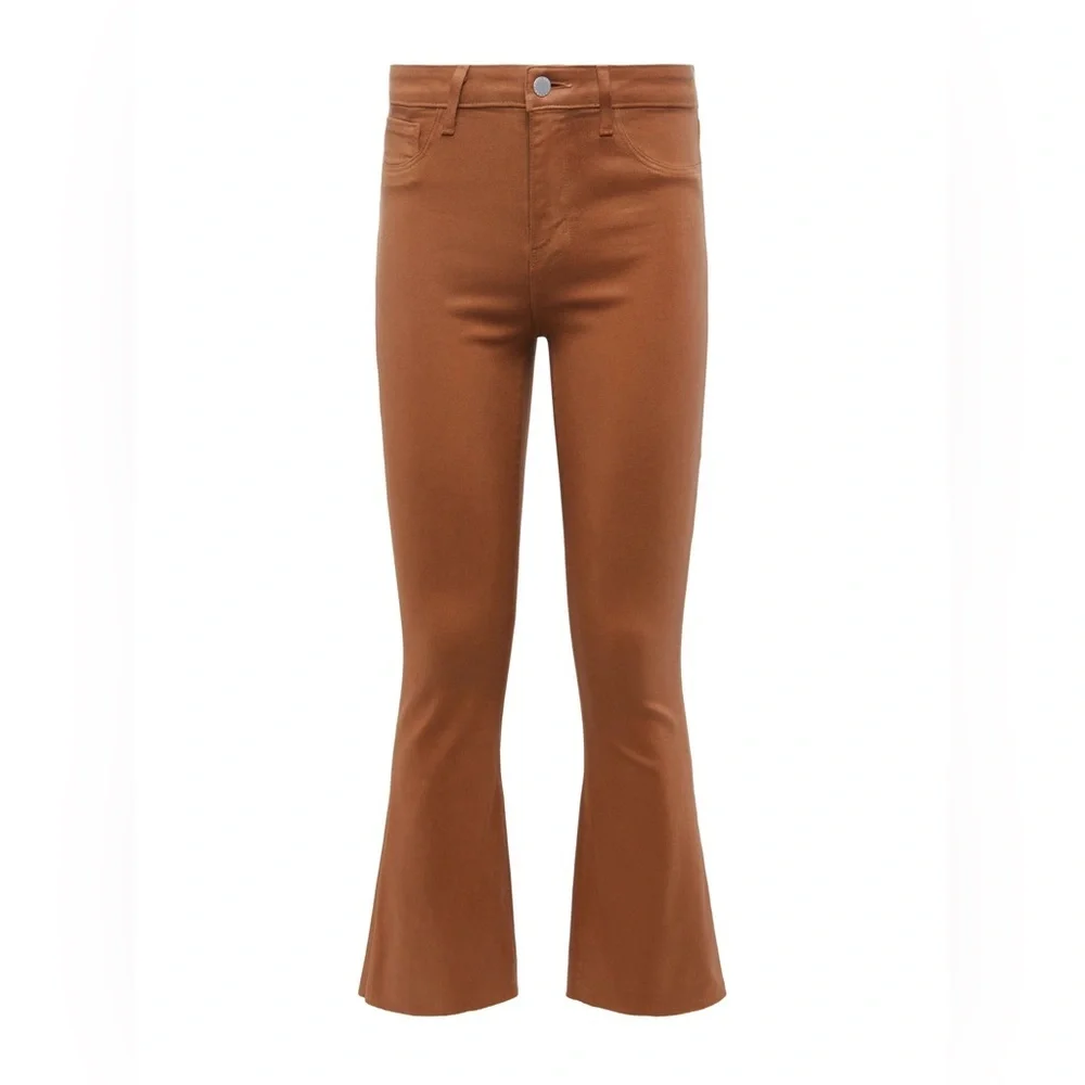 L’AGENCE Jeans Kendra Coated Cropped Flare Java Tan Denim Women Size 25 NWOT NEW - Picture 5 of 12